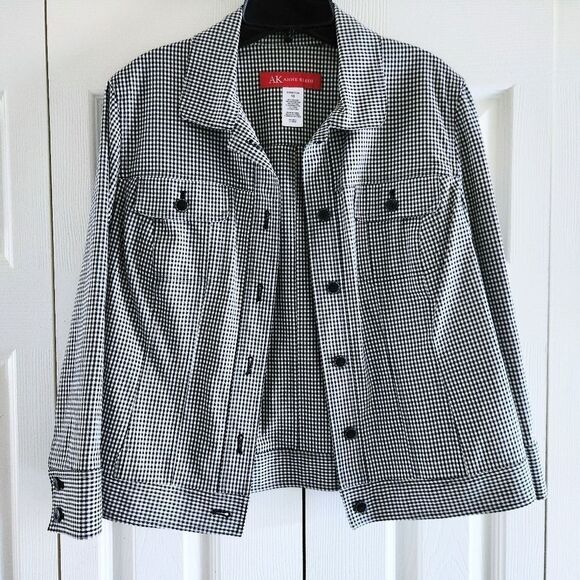 Anne Klein Black & White Gingham Check Button Up Jacket, Women's Size 10 - Picture 1 of 4